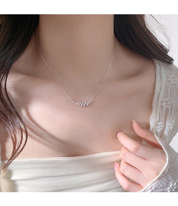 Leaf Sparkling Diamond Wheat Spike Necklace for Women