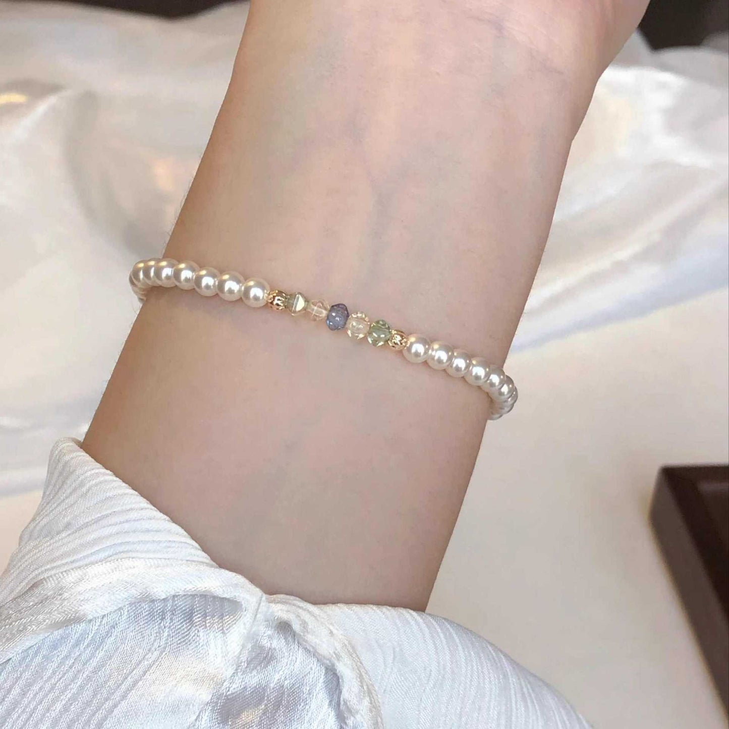 Pearl Colorful Czech Bead Patchwork Bracelet for Women