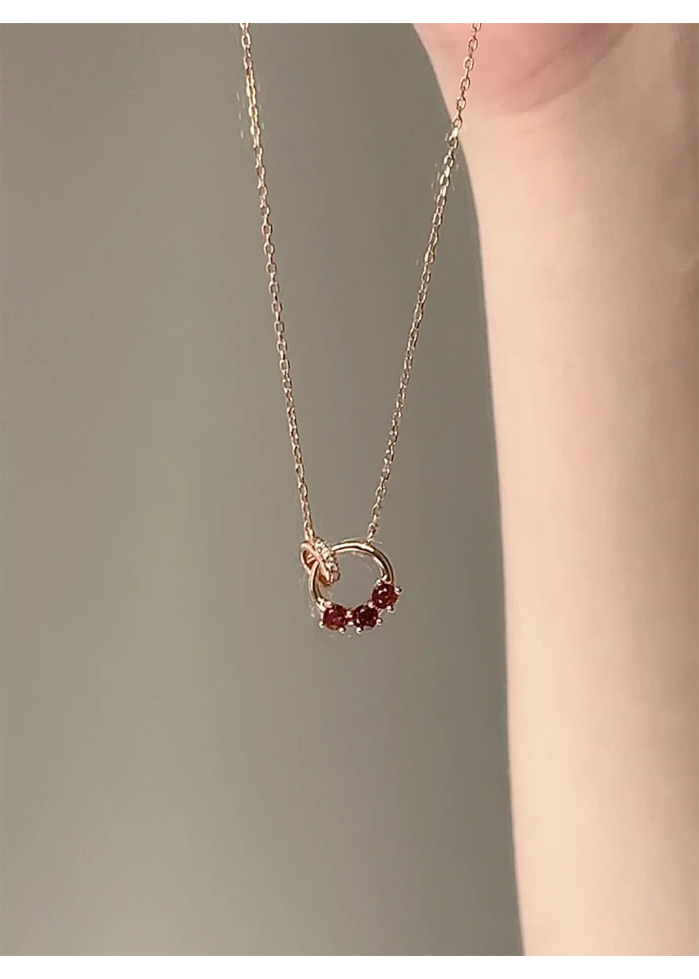 Interlocking Garnet Necklace for Women Chain Jewelry