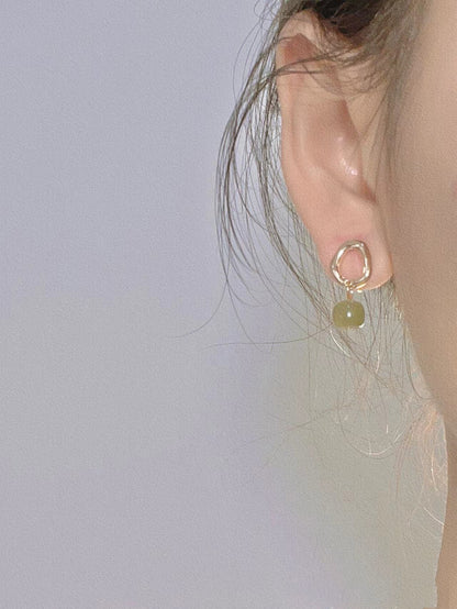 Hetian Jade Yang Green Earrings for Women