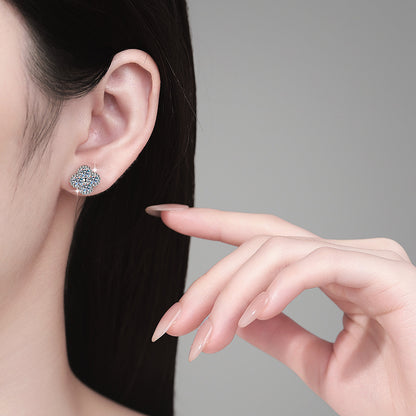 S925 Sterling Silver Earrings Four-Leaf Clover Inlaid with Moissanite Light Luxury Fashion Jewelry Moissanite Earrings for Women