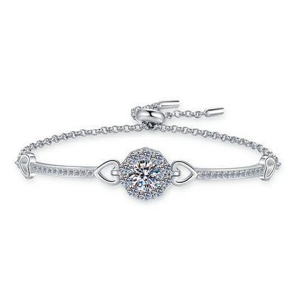 Moissanite Bracelet Adjustable Push-Pull Beads Round 1 Carat Fashion Light Luxury 925 Sterling Silver Bracelet for Women
