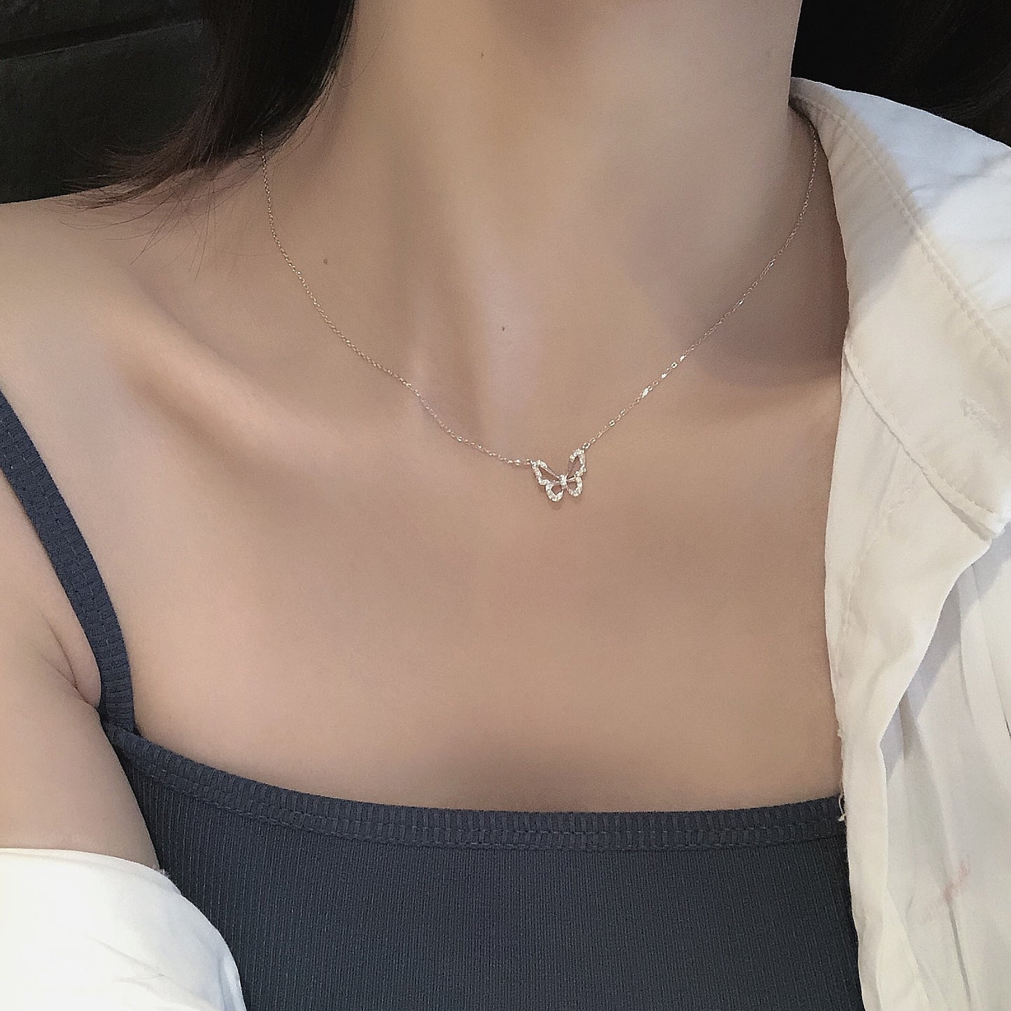 Inlaid Diamond Butterfly Necklace for Women