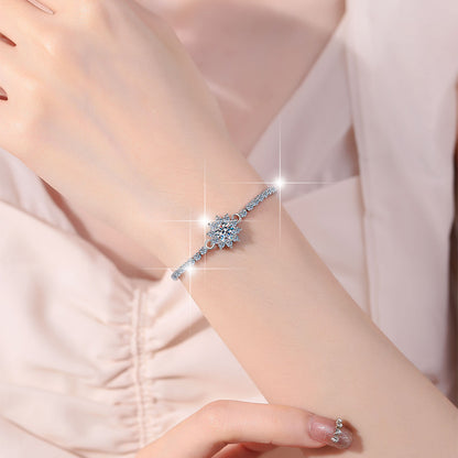 S925 Sterling Silver Bracelet Korean Version Light Luxury Fashion Personality Jewelry Manufacturer Cross-Border Sunflower Moissanite Jewelry Wholesale