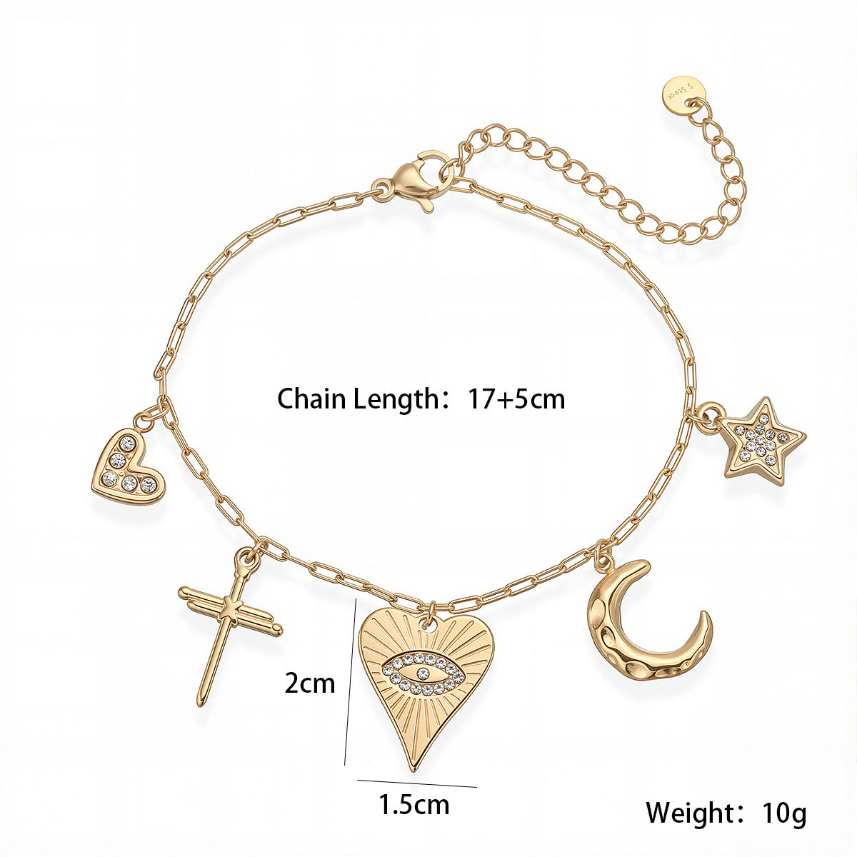 Vintage 18K Gold Plated Devil's Eye Pendant Bracelet for Women, Unique Stainless Steel Jewelry