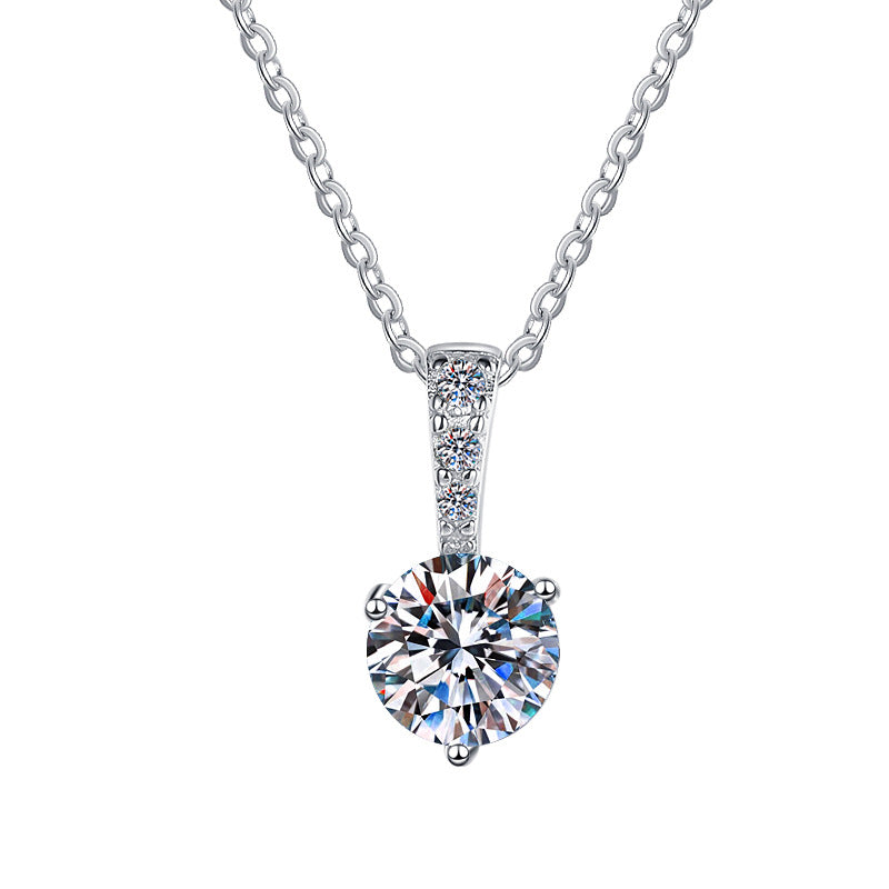 Live Cross-Border Hot-Selling Moissanite Necklace Elegant Versatile Light Luxury High-End Feel Women's S925 Sterling Silver Collarbone Chain