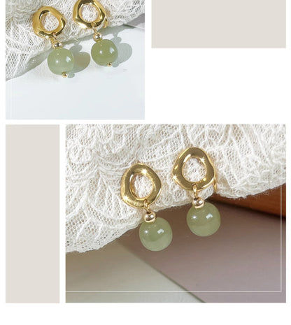 Hetian Jade Yang Green Earrings for Women