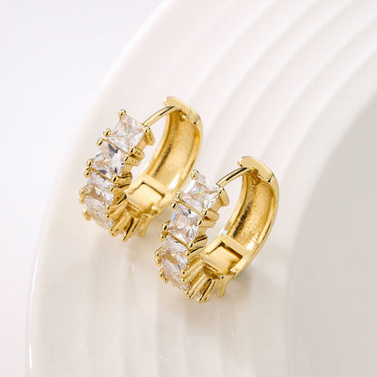 18K Gold Plated Copper Zircon Hoop Earrings for Women, High-End Vintage Earrings