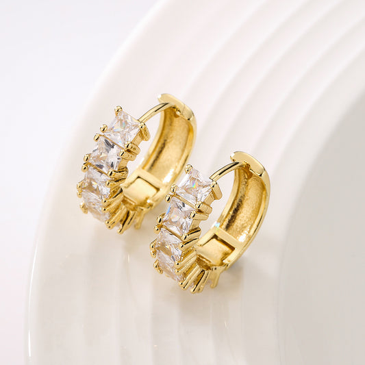 18K Gold Plated Copper Zircon Hoop Earrings for Women, High-End Vintage Earrings