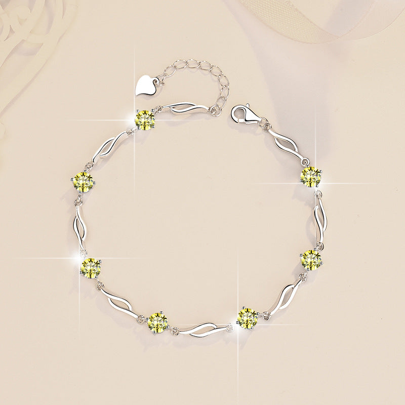 Pure Silver Bracelet S925 Jewelry Exquisite Fashion Seven Princess Jewelry Wholesale Cross-Border High-Grade Colorful Moissanite Hand Accessories