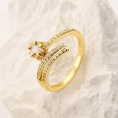 Unique Personality Irregular Geometric Open Ring for Women Real Gold Plated Zirconia Light Luxury Ring