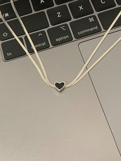 Dark Heart Double Layer Necklace for Women