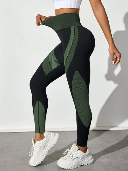 New High Waisted Yoga Pants for Women, Seamless Tummy Control Leggings, Side Stripes Sports Fitness Tights, Butt Lifting Workout