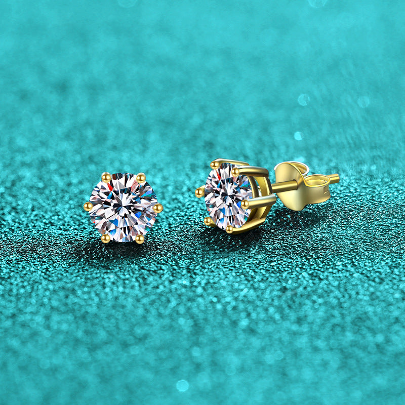 Moissanite Crown Earrings Classic Six-Prong Exquisite Simple Earrings Source S925 Sterling Silver Stud Earrings for Women