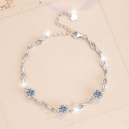S925 Sterling Silver Bracelet for Women Fashionable High-end Six-claw Snowflake Pendant Korean Style Bangle