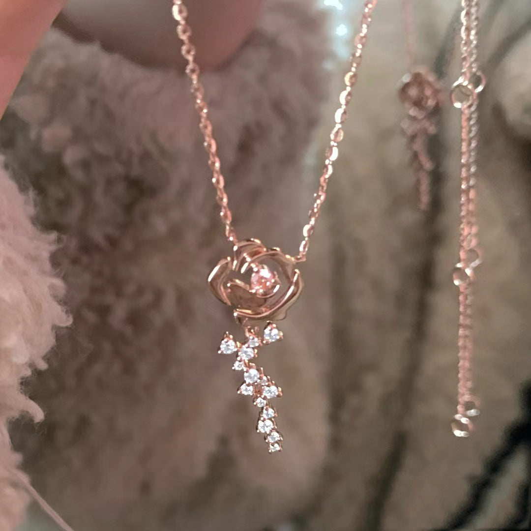 Rose Cloud Pink Diamond Rose Flower Necklace for Women