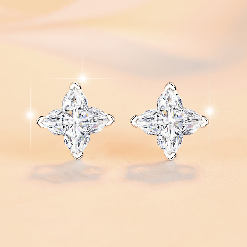 Four-leaf Clover Earrings High-end Sense of Flower-shaped Irregular lv Star Moissanite Earrings s925 Sterling Silver Ear Jewelry