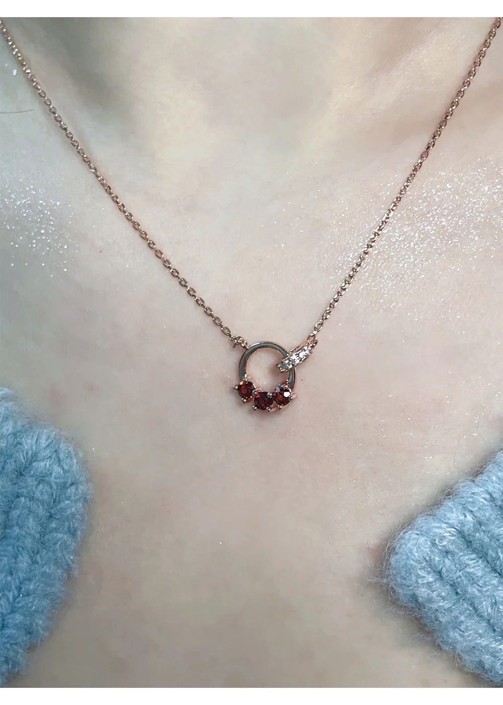 Interlocking Garnet Necklace for Women Chain Jewelry