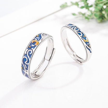 Starry Sky Reindeer Couple Rings for Men and Women