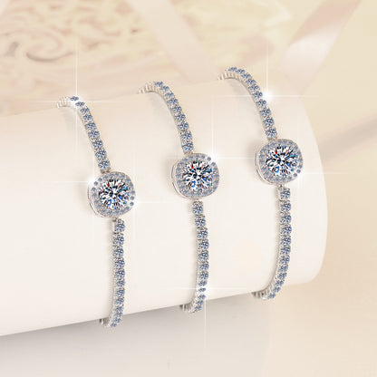 S925 Sterling Silver Bracelet for Women, Colorful Moissanite Star Bracelet