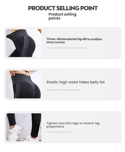 New High Waisted Yoga Pants for Women, Seamless Tummy Control Leggings, Side Stripes Sports Fitness Tights, Butt Lifting Workout