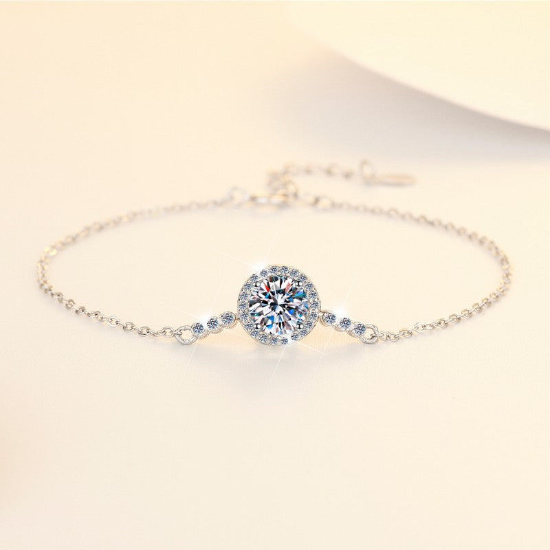 Korean Version S925 Sterling Silver Bracelet Plated PT950 Simple Fashion 1 Carat Moissanite Jewelry