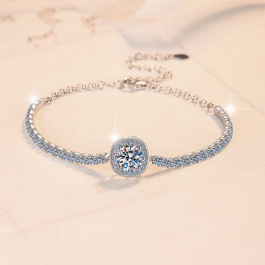 1 Carat Moissanite Bracelet for Women Fashion Cross-Border Hot Sale Square Pack High-End Feel 925 Sterling Silver Jewelry