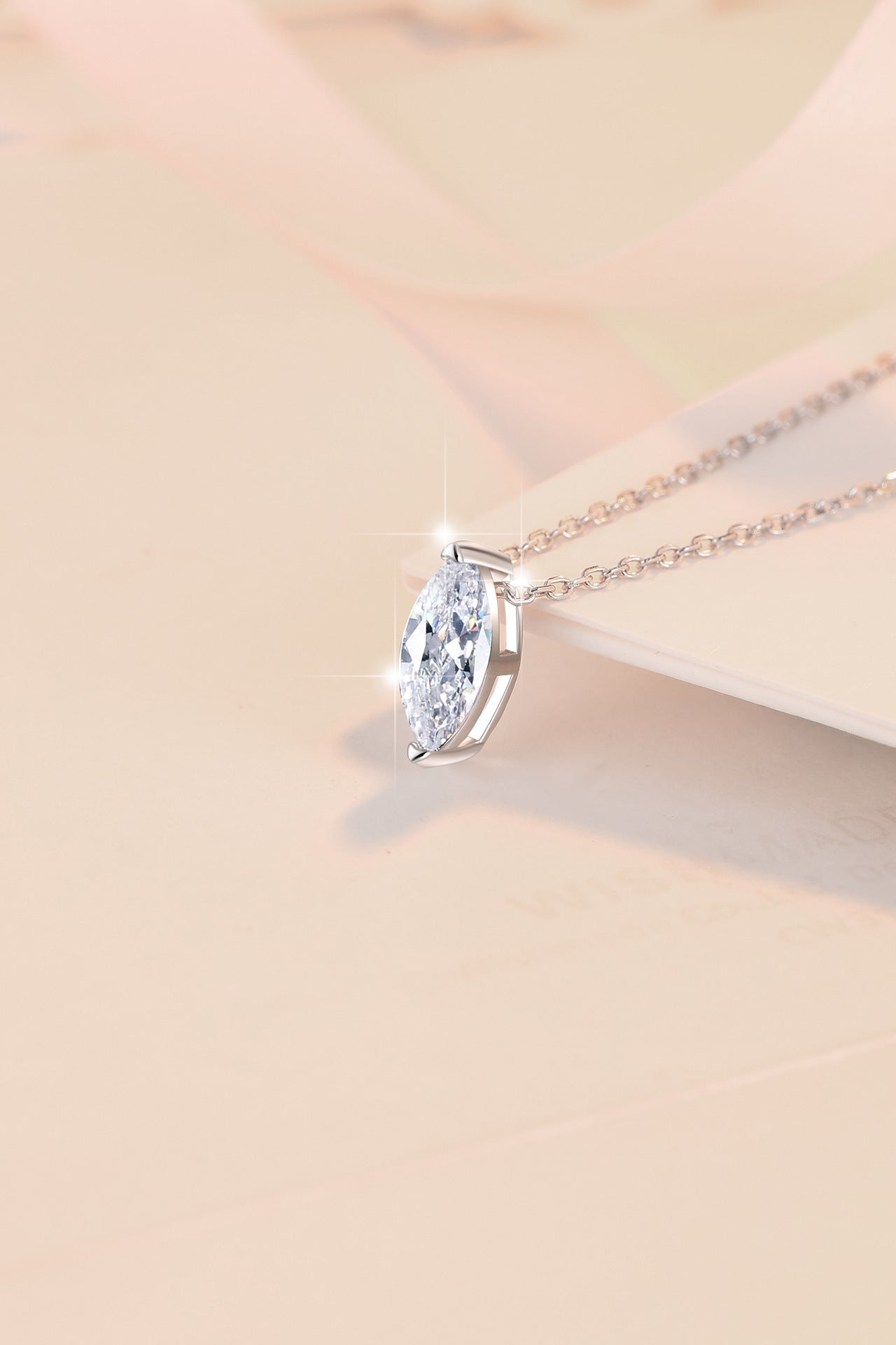 S925 Sterling Silver Necklace 1 Carat Marquise Moissanite Pendant 18K Gold Plated Clavicle Chain for Women