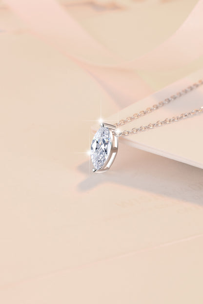 S925 Sterling Silver Necklace 1 Carat Marquise Moissanite Pendant 18K Gold Plated Clavicle Chain for Women