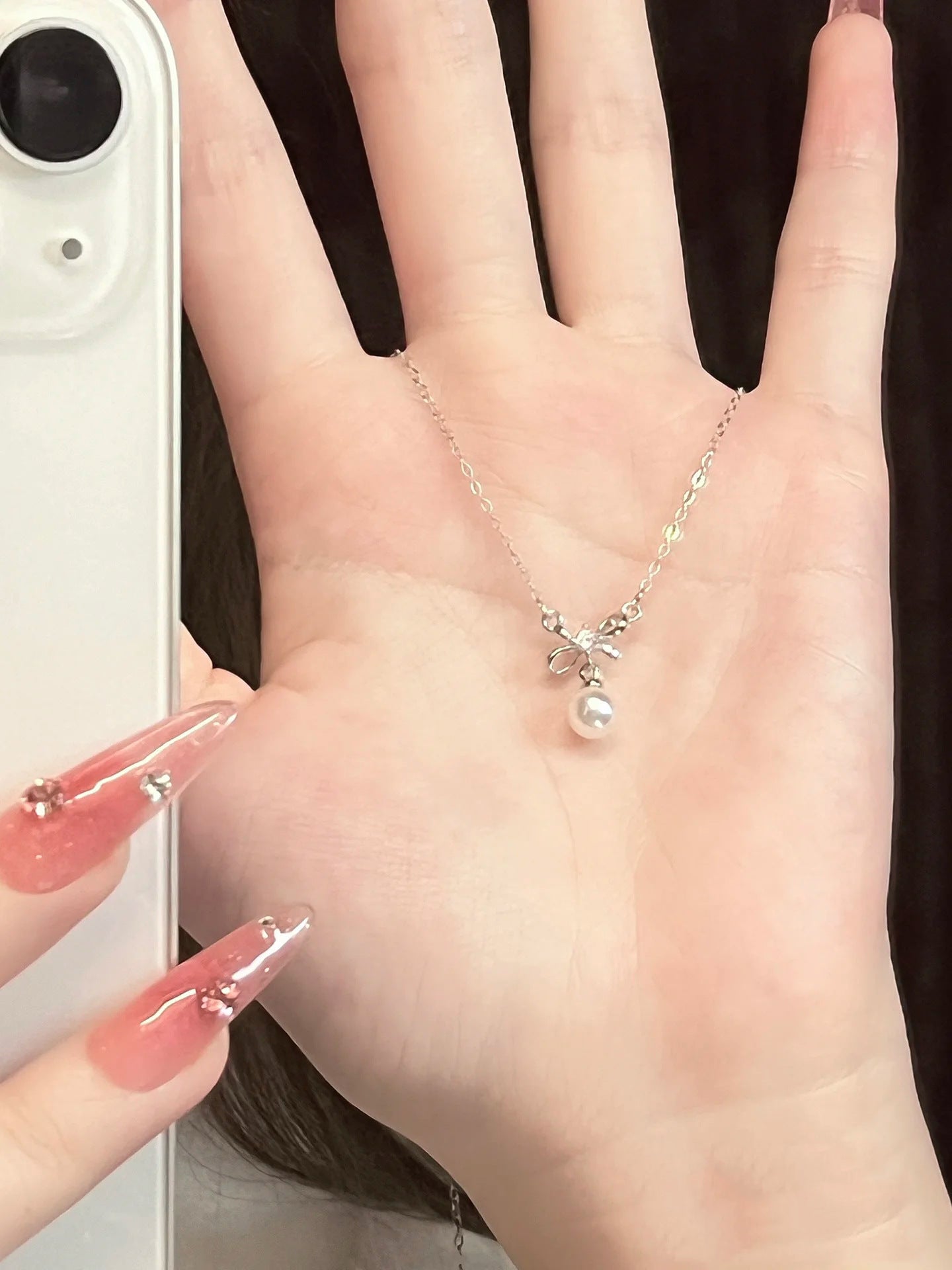 Pearl Bow Necklace for Women Fashionable Chain