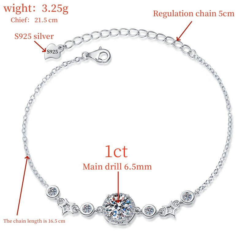 Korean Fashion S925 Sterling Silver Women's Bracelet Star Niche Design Fragmented Silver Moissanite Bracelet