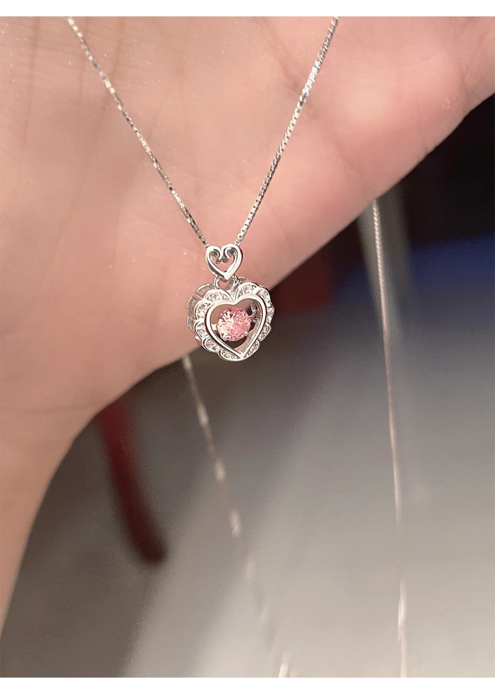 Smart Pink Diamond Heart Necklace for Women Wholesale