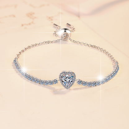Moissanite Bracelet Heart-Shaped Moissanite Fashion Starry Sky S925 Sterling Silver Jewelry