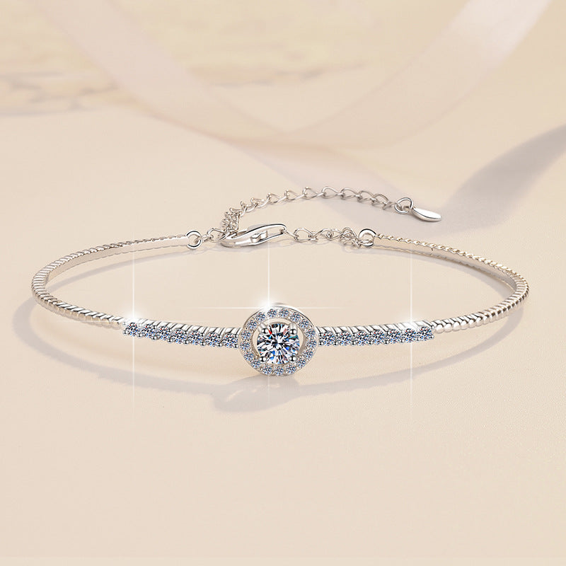 Moissanite Bracelet Plated PT950 Round Gra Elegant Live Streaming Manufacturer Wholesale Cross-Border Bracelet S925 Sterling Silver Bangle