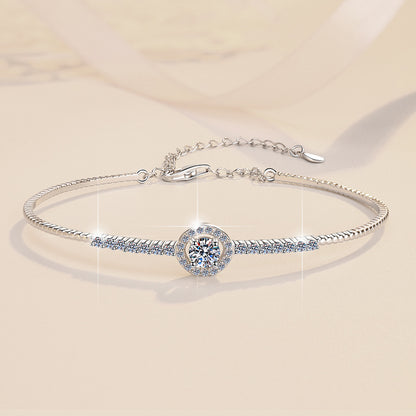 Moissanite Bracelet Plated PT950 Round Gra Elegant Live Streaming Manufacturer Wholesale Cross-Border Bracelet S925 Sterling Silver Bangle