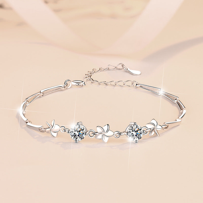 S925 Sterling Silver Bracelet Small Lucky Five-Leaf Clover Fashion Women's Jewelry Manufacturer Wholesale Cross-Border Moissanite Bracelet