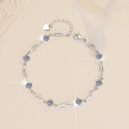 Pure Silver Bracelet S925 Jewelry Exquisite Fashion Seven Princess Jewelry Wholesale Cross-Border High-Grade Colorful Moissanite Hand Accessories
