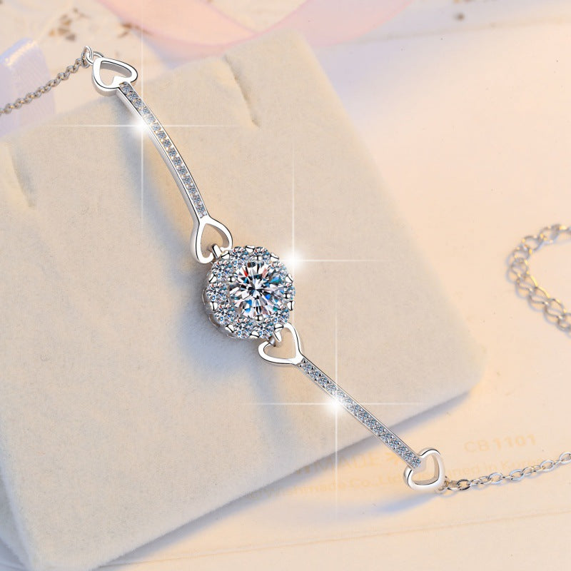 Moissanite Bracelet Adjustable Push-Pull Beads Round 1 Carat Fashion Light Luxury 925 Sterling Silver Bracelet for Women