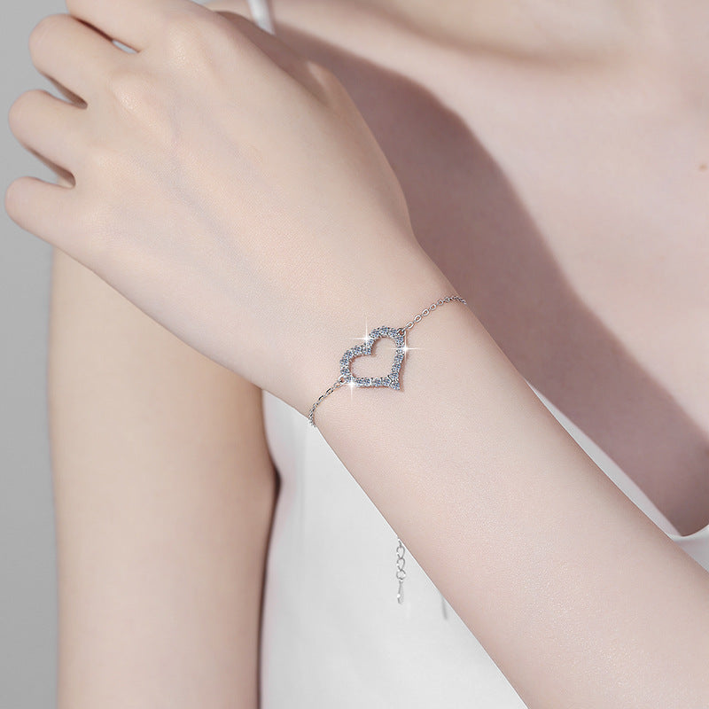 Korean Version Moissanite Bracelet S925 Sterling Silver Jewelry Heart-shaped Set Fashion Sweet Bracelet