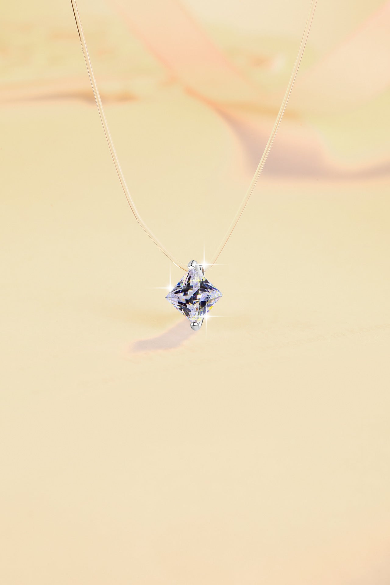 Mermaid Tears Princess Cut Invisible Fish Line Moissanite Pendant S925 Silver Necklace