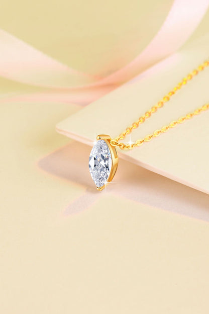 S925 Sterling Silver Necklace 1 Carat Marquise Moissanite Pendant 18K Gold Plated Clavicle Chain for Women