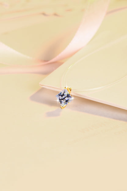 Mermaid Tears Princess Cut Invisible Fish Line Moissanite Pendant S925 Silver Necklace