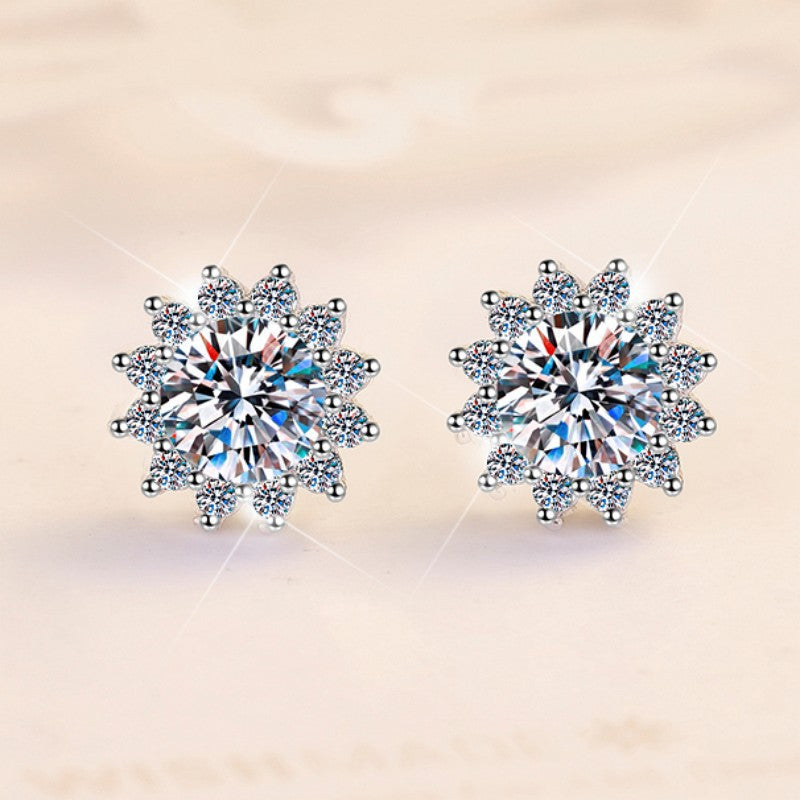 S925 Sterling Silver Earrings for Women Fashion Moissanite Earrings Sunflower Light Luxury Silver Jewelry
