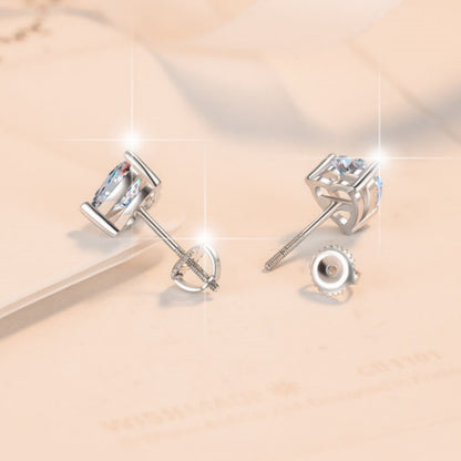 S925 Sterling Silver Earrings for Women Fashion Heart-Shaped Screw Thread Earrings One Carat Moissanite Jewelry