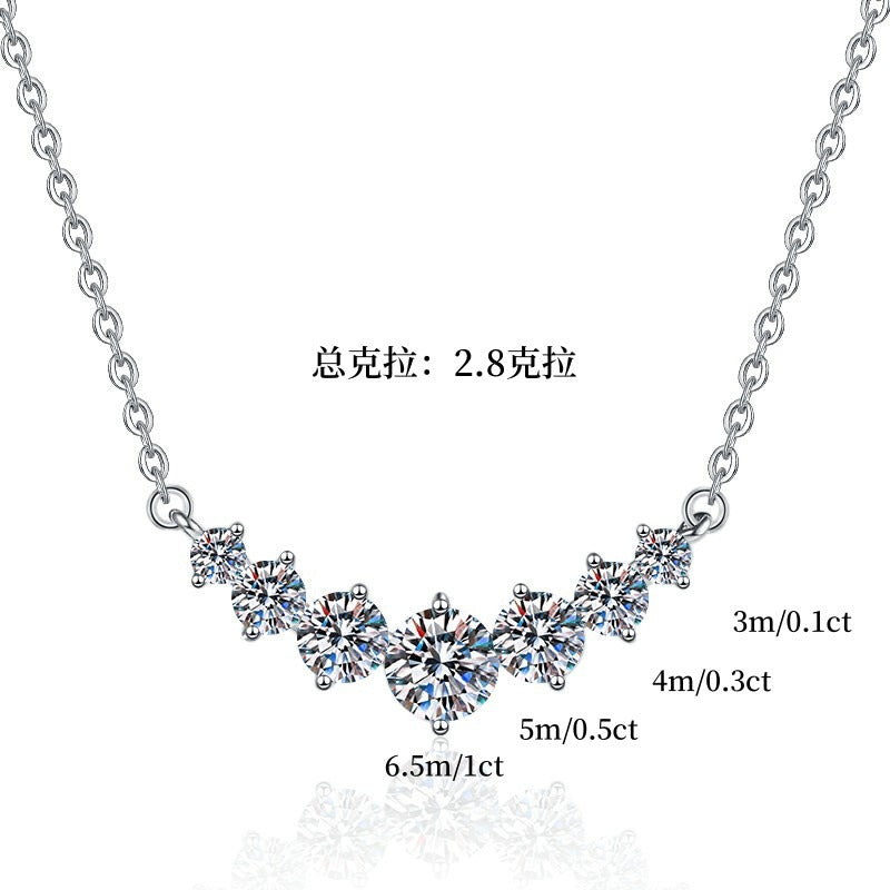 Moissanite Necklace for Women Seven Princess Pendant Light Luxury Versatile Fashion Jewelry Wholesale Cross-Border S925 Sterling Silver Collarbone Chain