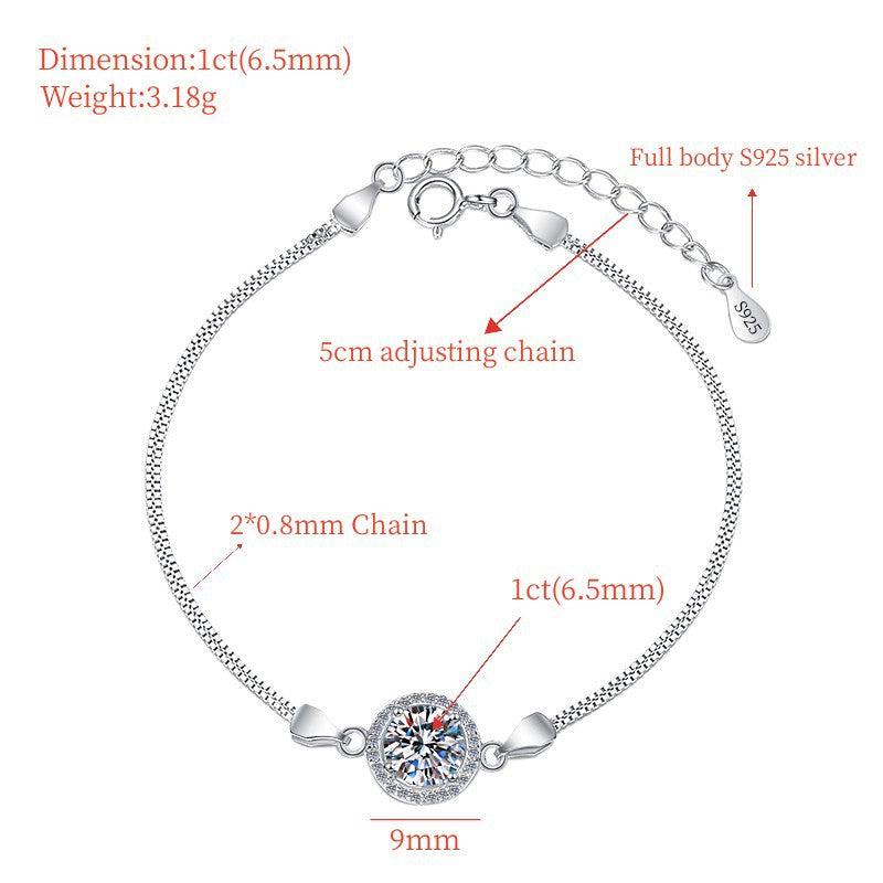 s925Sterling Silver Bracelet1Carat Plated pt950Fashion Versatile Jewelry Manufacturer Cross-Border Moissanite Hand Jewelry Wholesale