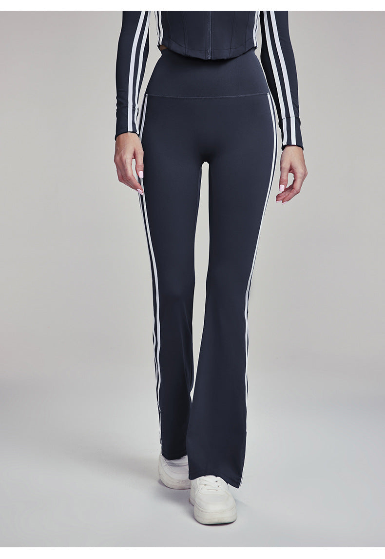 Women's Yoga Pants High-Waisted Striped Flare Pants Casual Versatile Sports Fitness Trousers