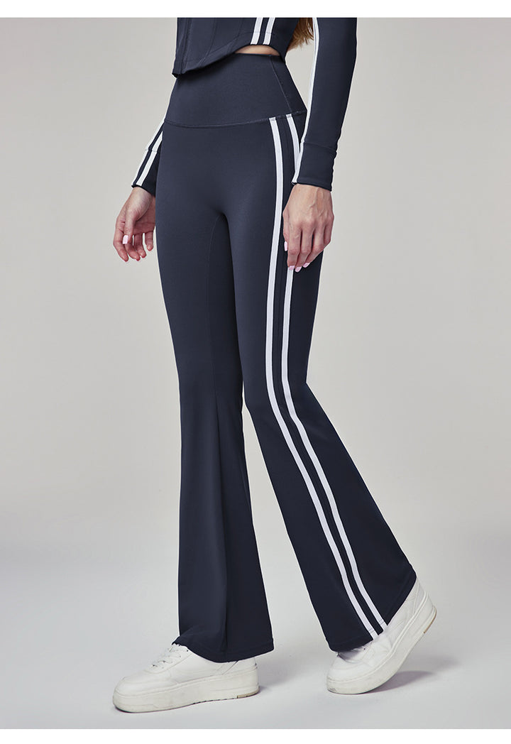 Women's Yoga Pants High-Waisted Striped Flare Pants Casual Versatile Sports Fitness Trousers
