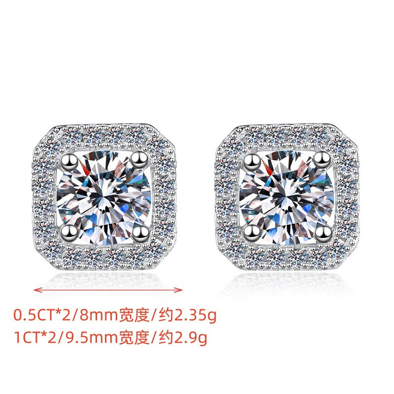 S925 Sterling Silver Earrings for Women with Moissanite, Square Simple Fashion Square Bag Earrings