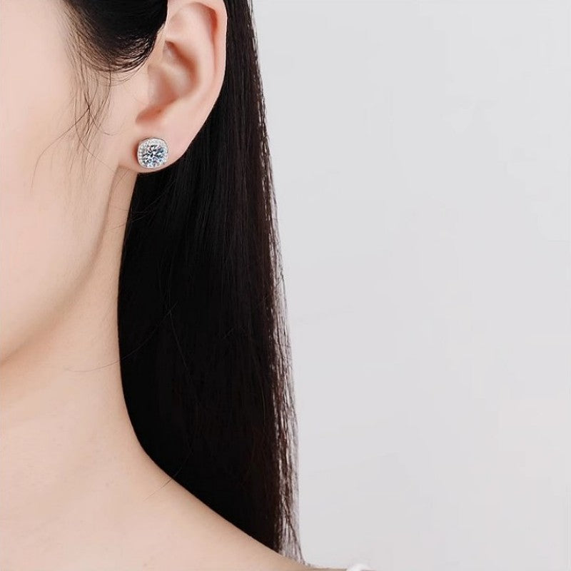 S925 Sterling Silver Earrings for Women with Moissanite, Square Simple Fashion Square Bag Earrings